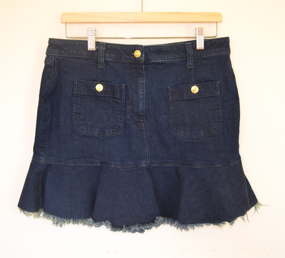 Y2K Michael Kors Denim Ruffle Raw Hem Mini Skirt Size 10